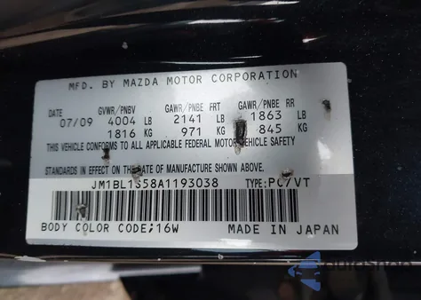 2010 Mazda Mazda3 S Grand Touring/S Sport z USA, uszkodzony, nr VIN JM1BL1S58A1193038